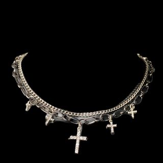 Collier ras du cou à double croix